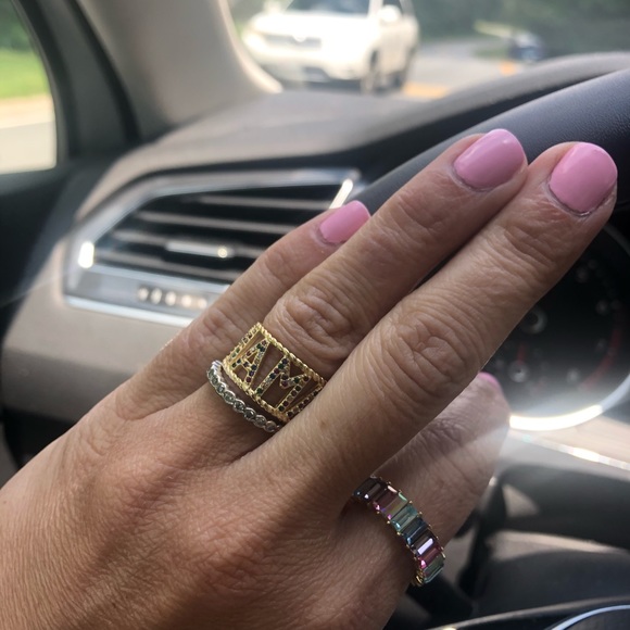 Gold Pave Rainbow Letter Ring - Picture 5 of 10